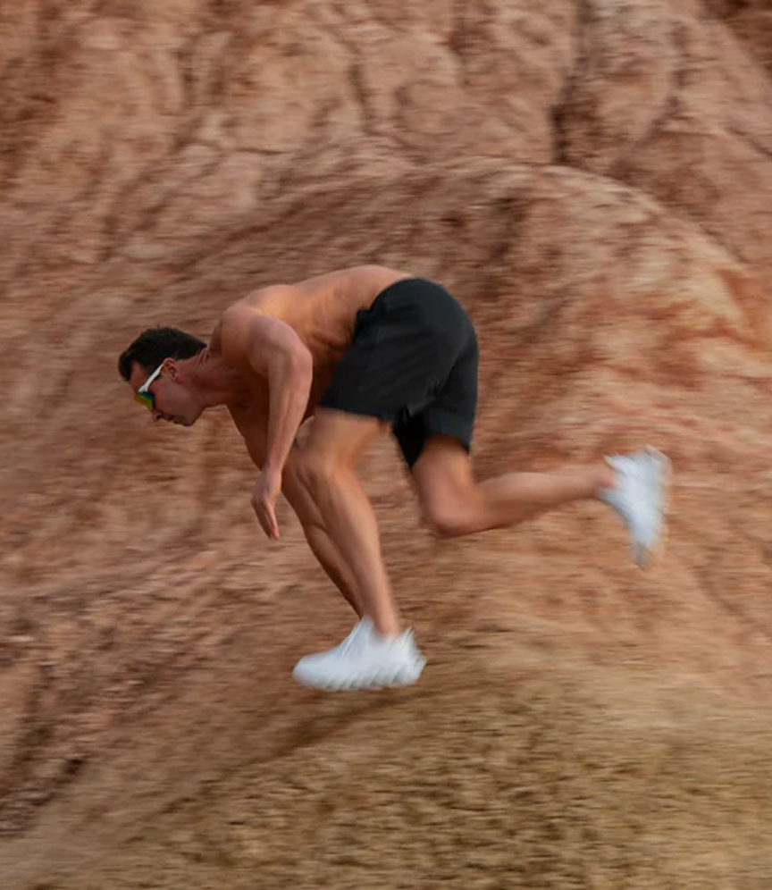 Man running in merino lined natural fibre running shorts