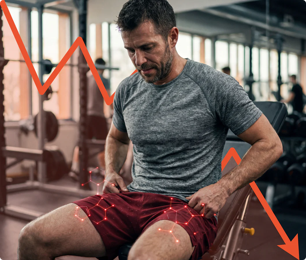 Man training in synthetic polyester gym kit, overheating and sweating