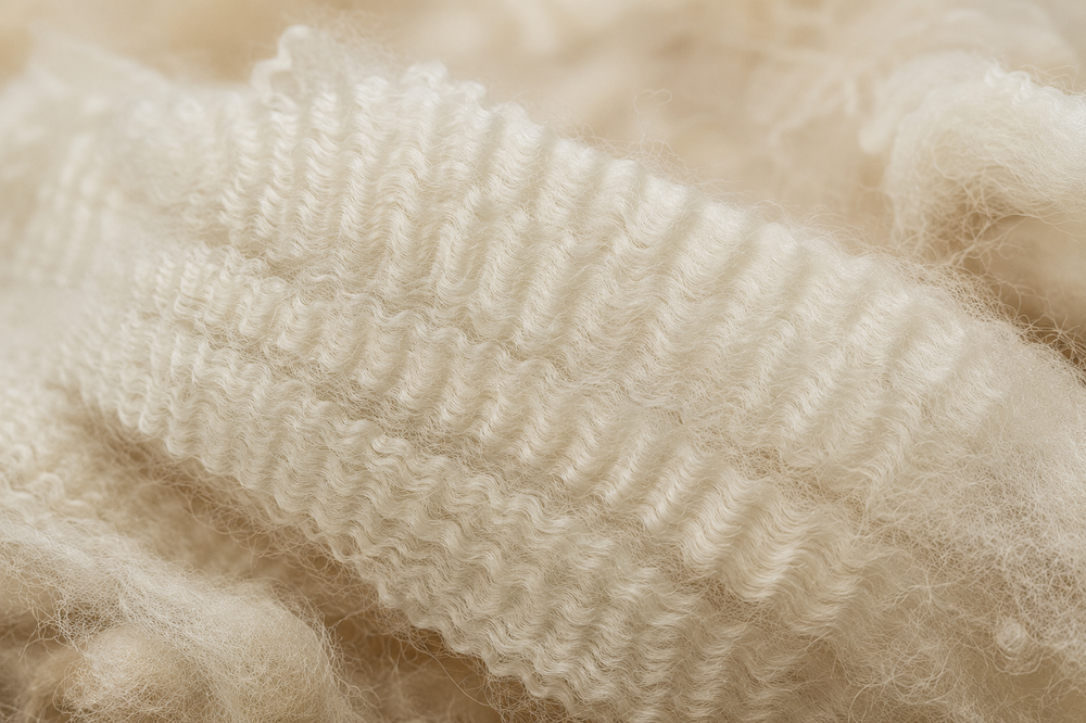 Close up of ultra fine 17.5 micron merino wool fibre