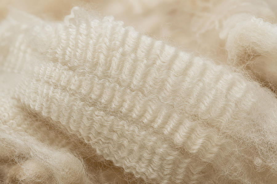 Close up of ultra fine 17.5 micron merino wool fibre