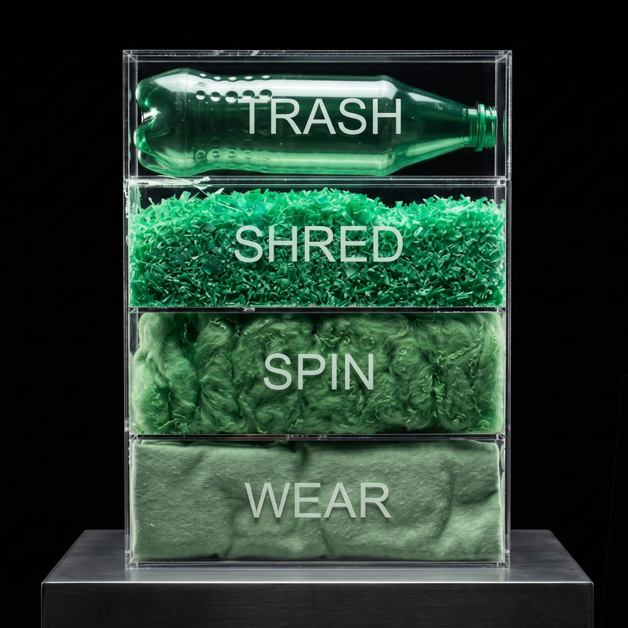 How polyester activewear is made, from plastic bottle to spun yarn to finished garment